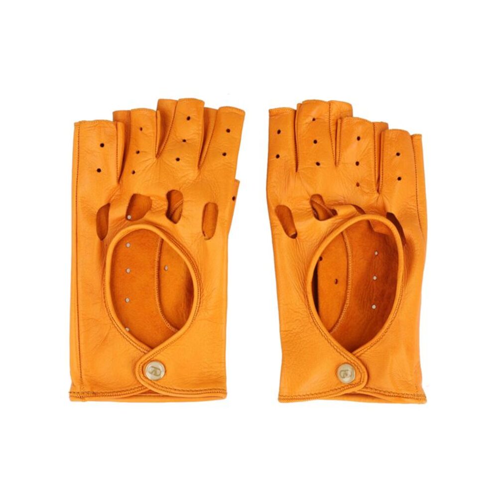 Valentino Leather Fingerless Driving Gloves Orange Mens